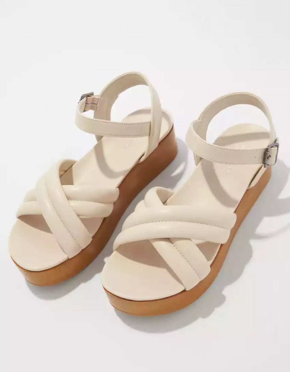 Compensées American Eagle AE Crossover Rembourré Sandal Beige Kaki Femme | RIA-34983838